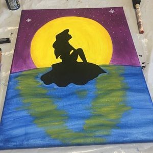 Ariel Little Mermaid hand painted acrylic canvas